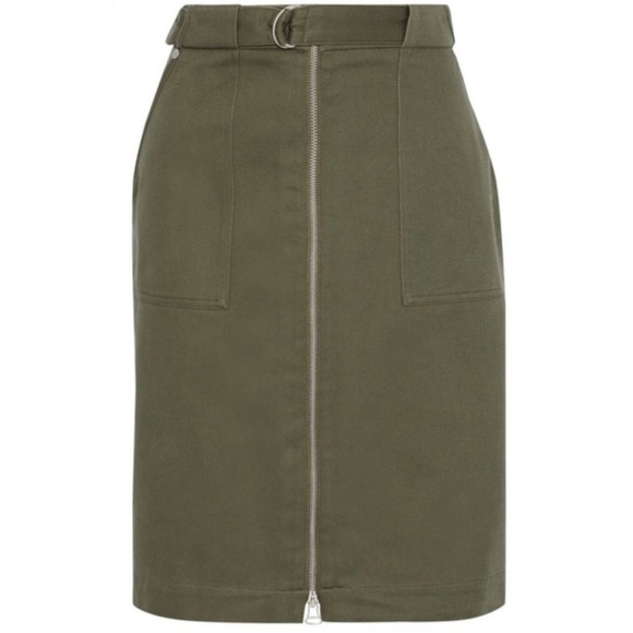 Rag & Bone Lora Olive Twill Pencil Skirt 2 New Exposed Zip Utility - Picture 10 of 11